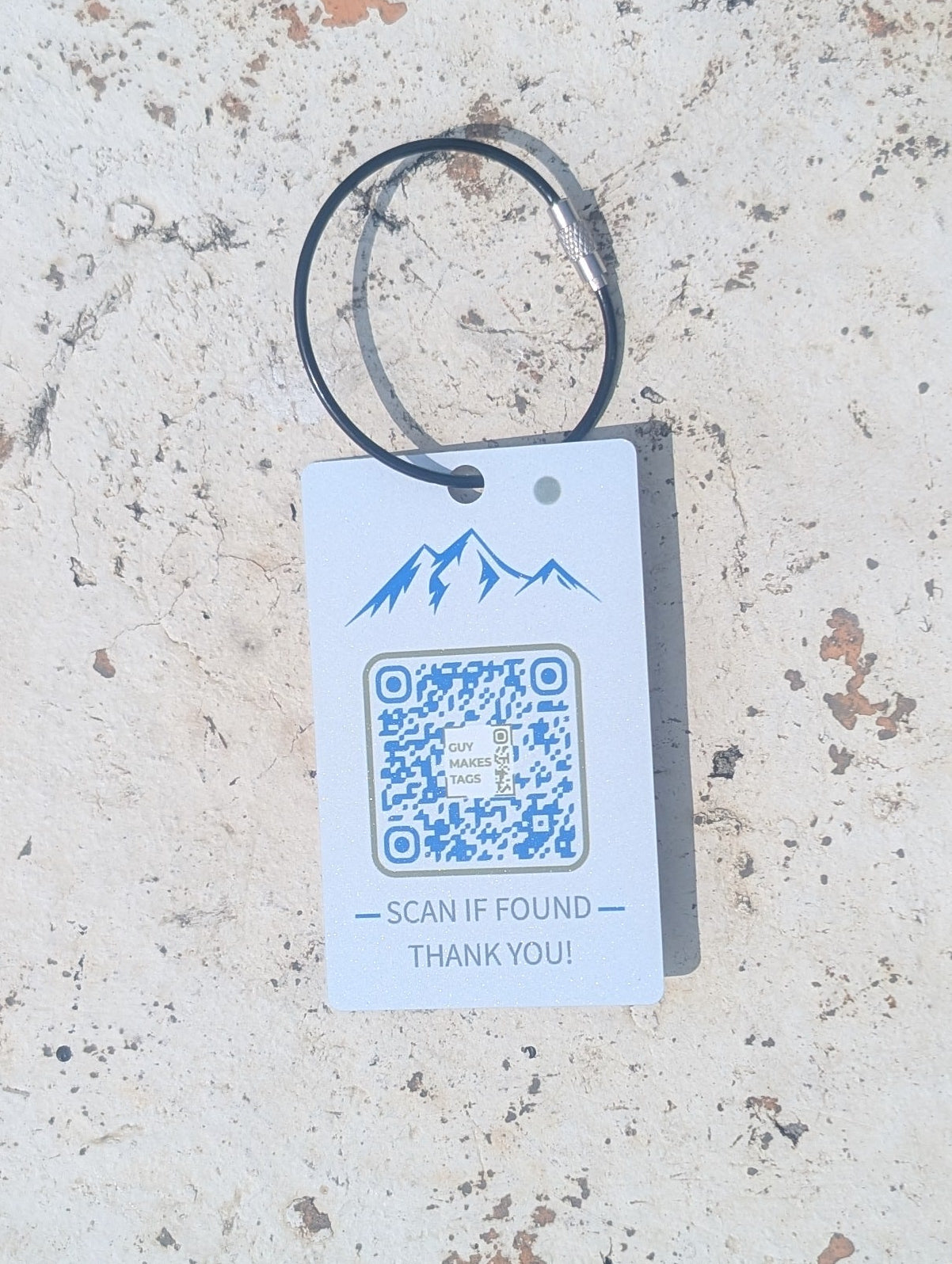 Front of Smart Recovery Tag showing QR code connected to a personalized recovery profile