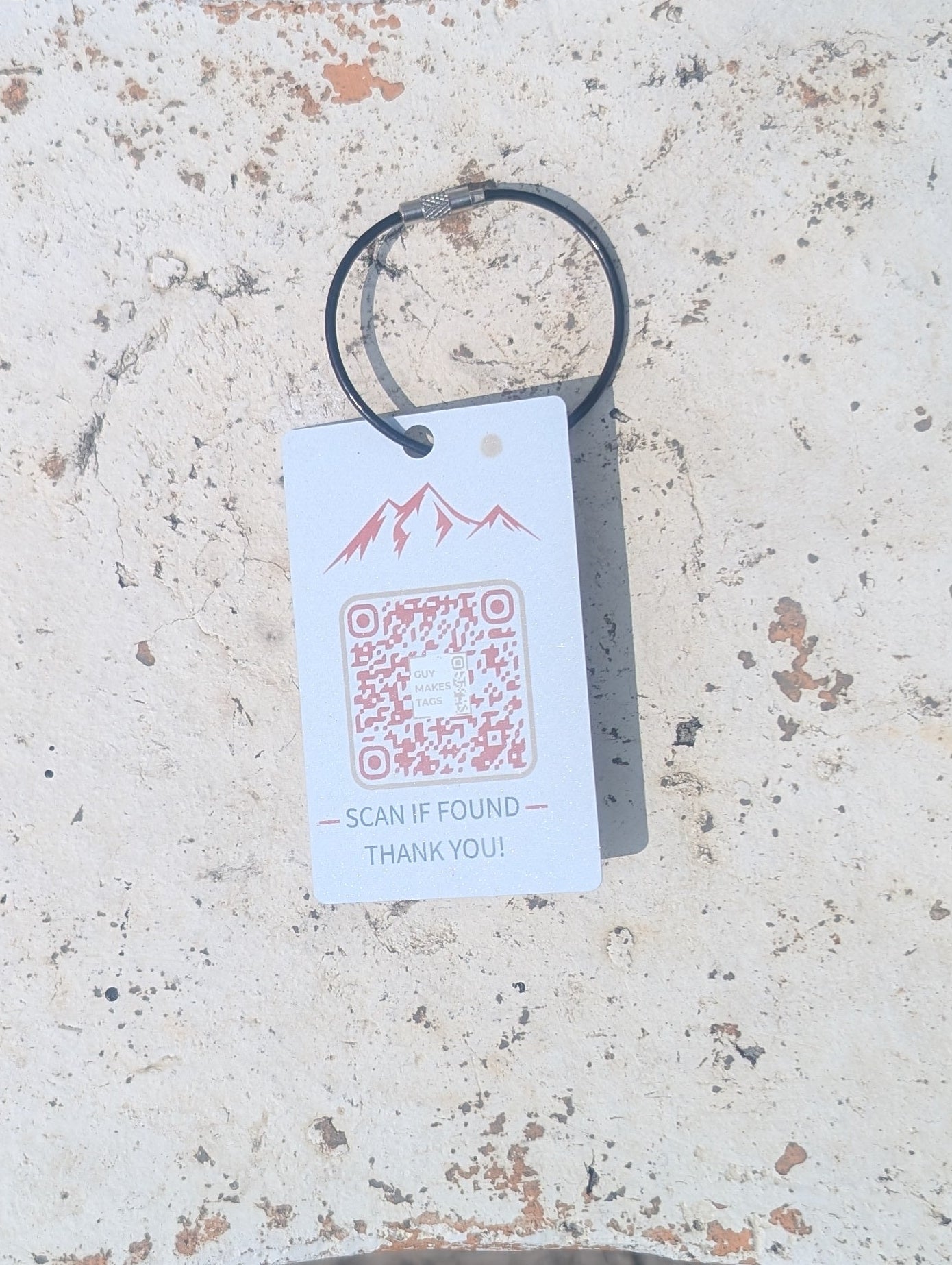 Front of Smart Recovery Tag showing QR code connected to a personalized recovery profile