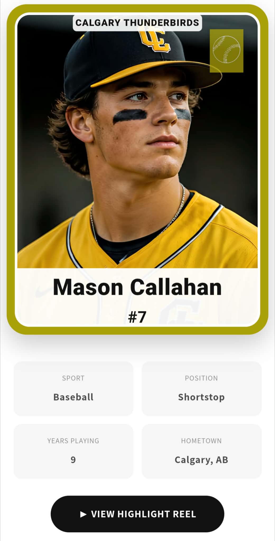 Personalized digital athlete profile connected to a GMT Athlete Card with player information and achievements