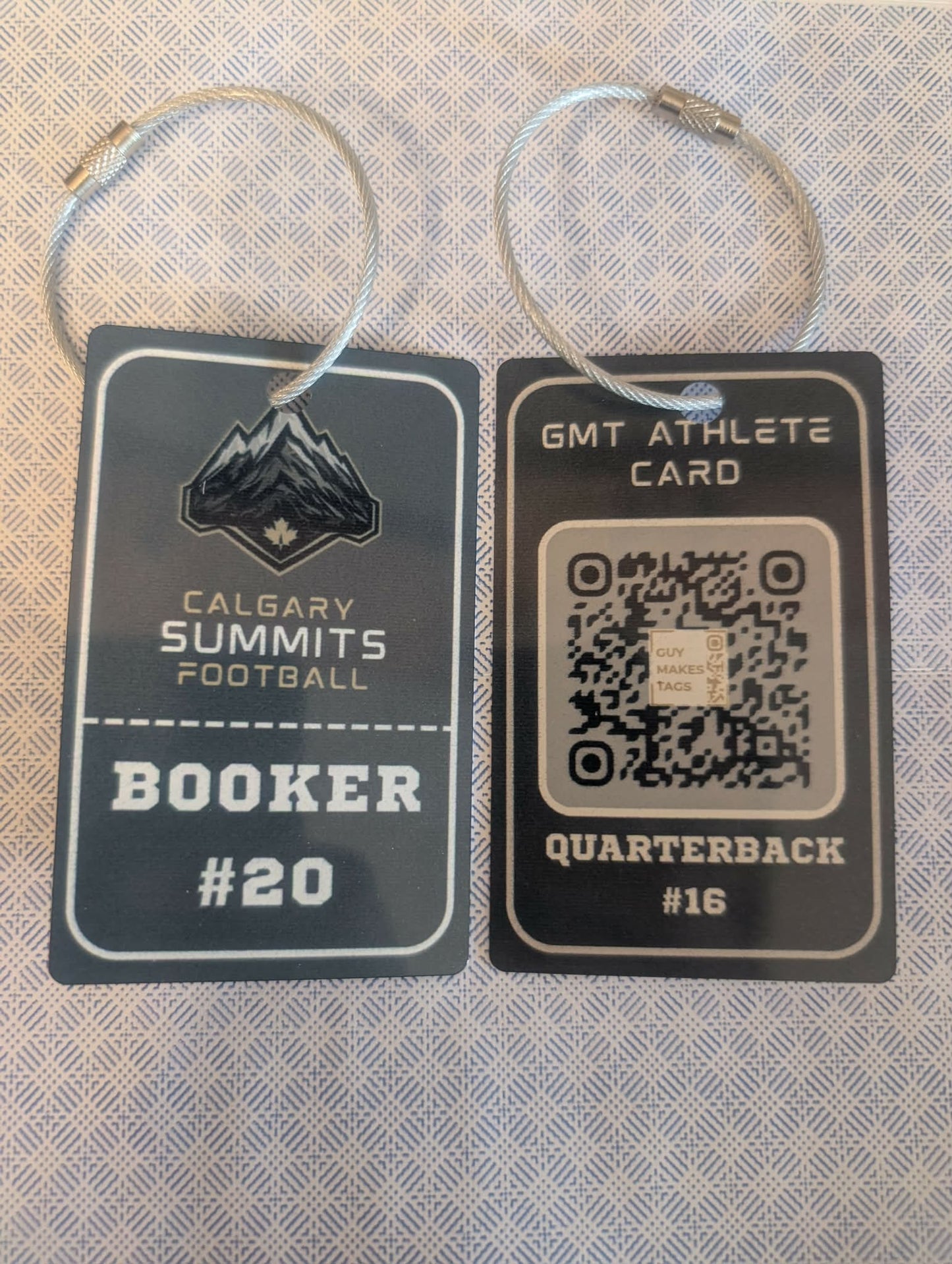 Custom QR athlete card with personalized player details and sports profile by Guy Makes Tags