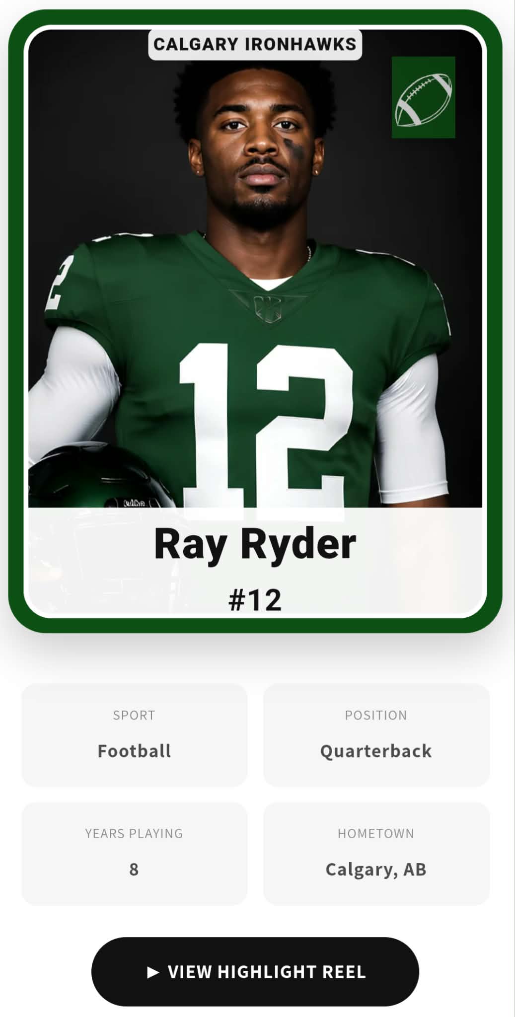 Personalized digital athlete profile connected to a GMT Athlete Card with player information and achievements