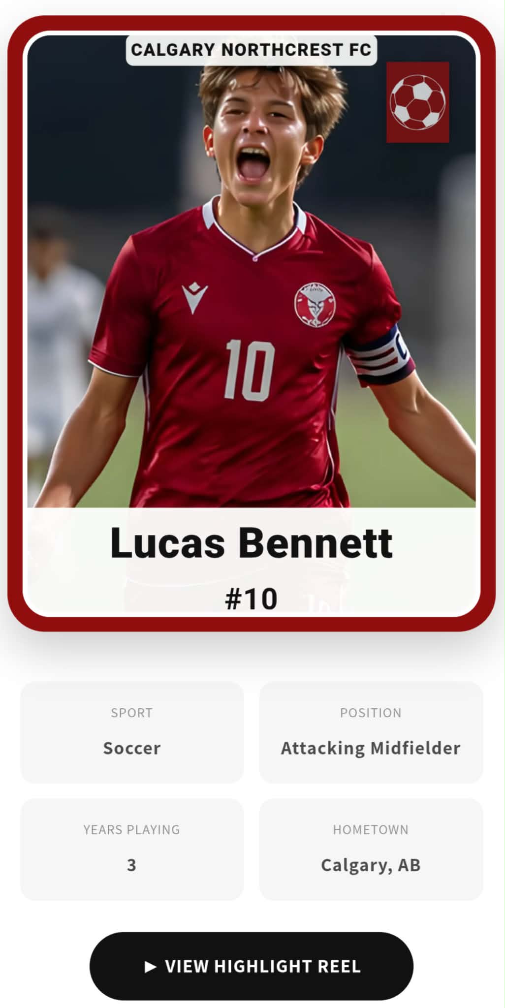 Personalized digital athlete profile connected to a GMT Athlete Card with player information and achievements