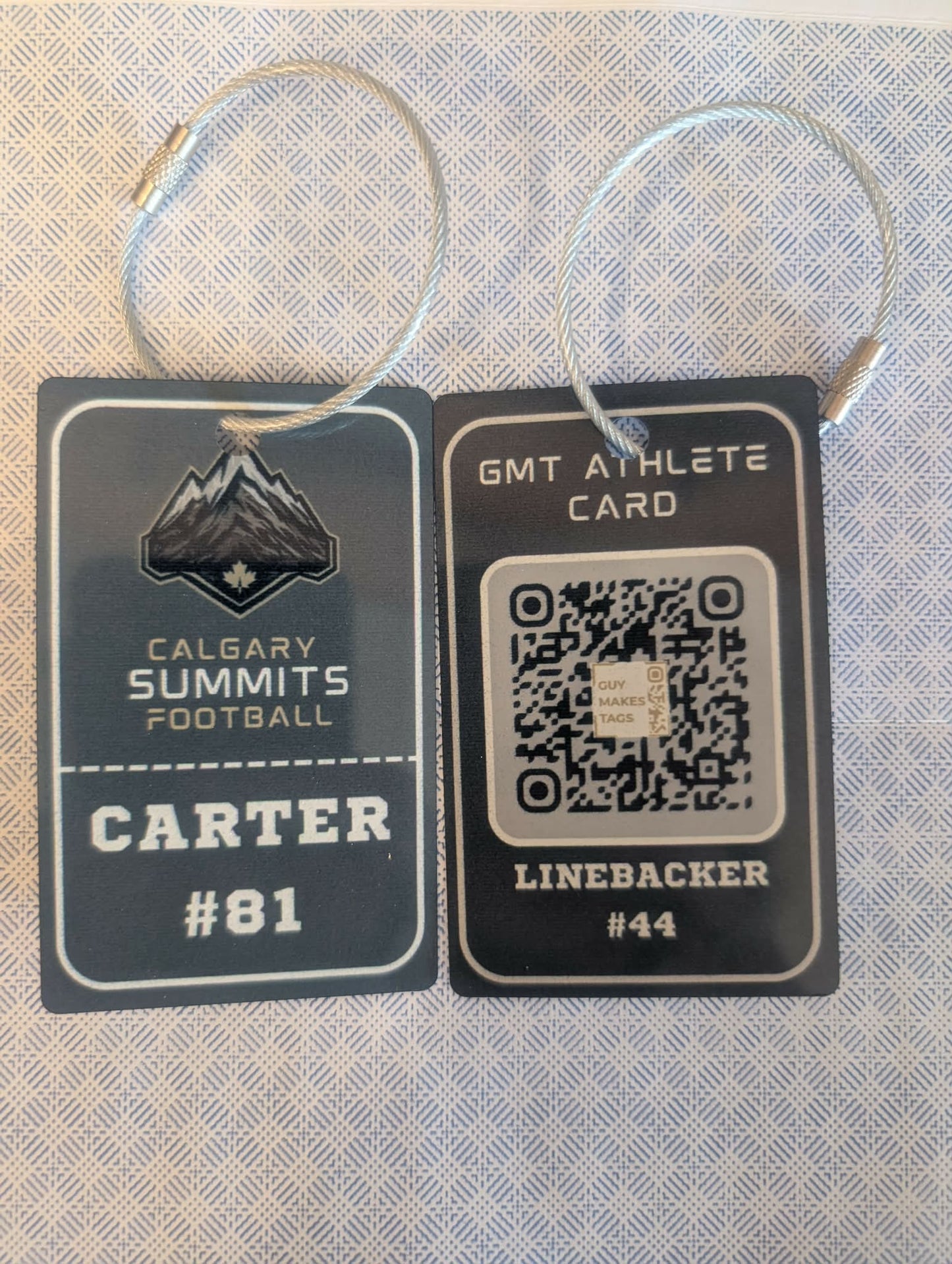 Custom QR athlete card with personalized player details and sports profile by Guy Makes Tags